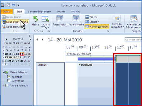 Neuerung in Outlook 2010: die Kalender-Planungsansicht