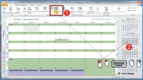 Im Outlook-Kalender sechs Wochen in der Monatsansicht anzeigen