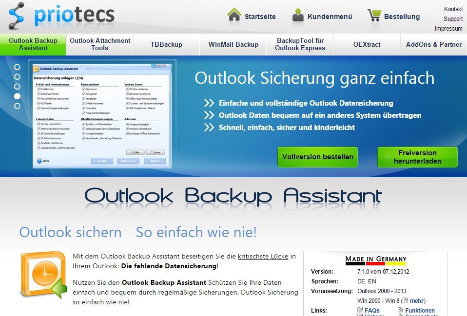 Outlook-Backup-Assistant von Priotecs